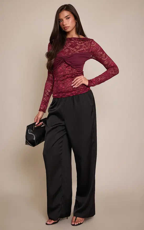 Plt - Plum Bust Detail Lace Long Top