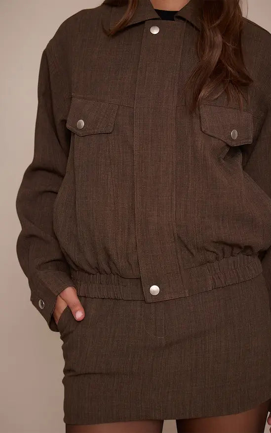 Plt - Taupe Tailored Woven Oversized Seam Detail Jacket Co-ord