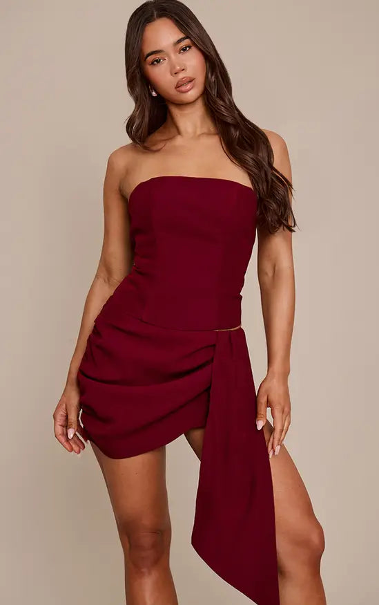 Plt - Wine Tailored Woven Boned Corset Top Co-ord