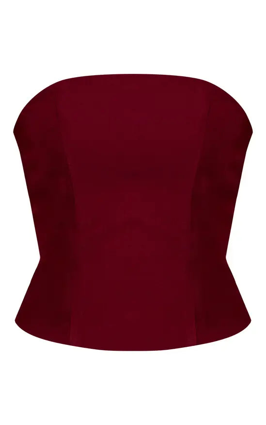 Plt - Wine Tailored Woven Boned Corset Top Co-ord