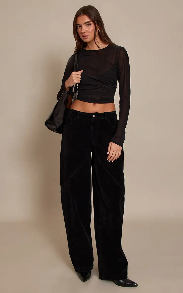 Plt - Black Faux Suede Cargo Trousers