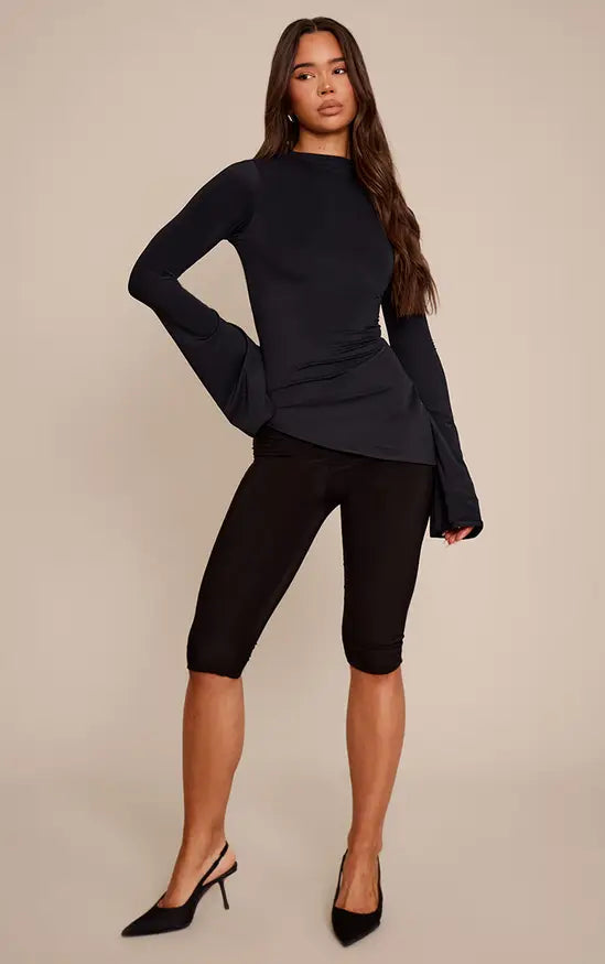 Plt - Black Matte Sculpt High Neck Long Sleeve Top
