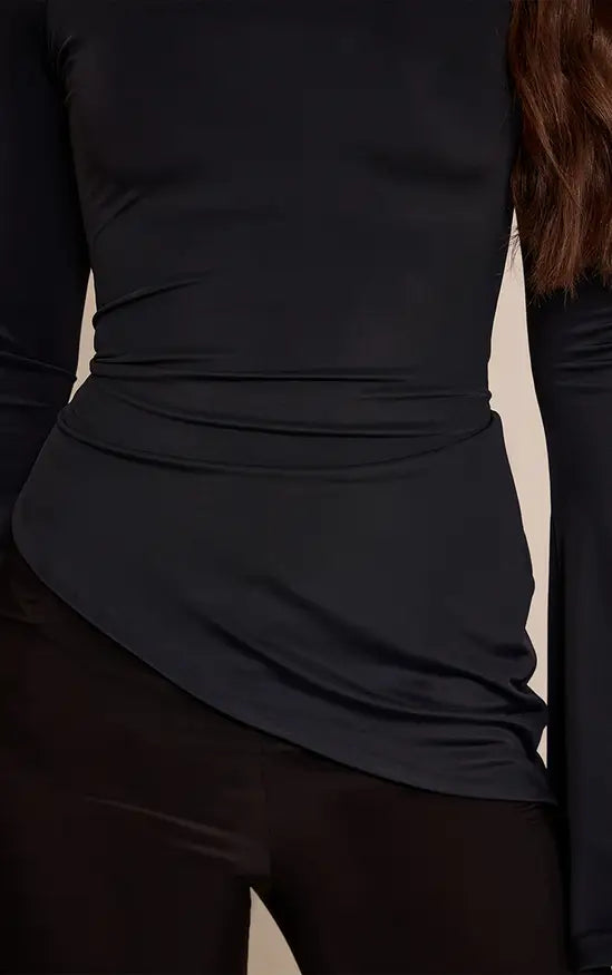 Plt - Black Matte Sculpt High Neck Long Sleeve Top