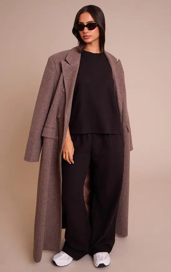 Plt - Petite Black Soft Touch Wide Leg Joggers Co-ord