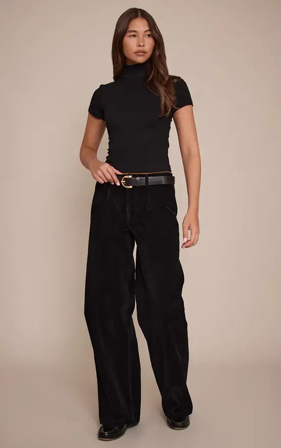 Plt - Black Faux Suede Straight Leg Trousers