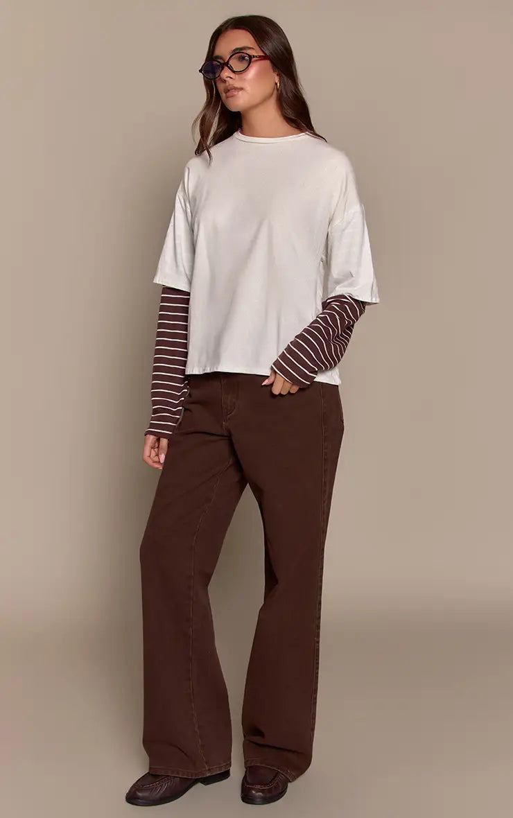Plt - White Contrast Stripe Sleeve Detail Oversized T Shirt