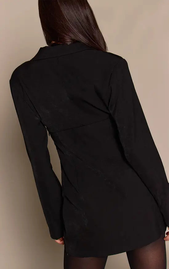Plt - Black Woven Wrap Detail Blazer Playsuit