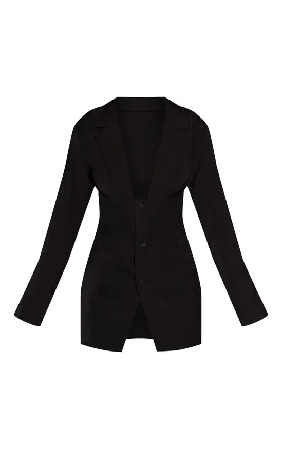 Plt - Black Woven Wrap Detail Blazer Playsuit