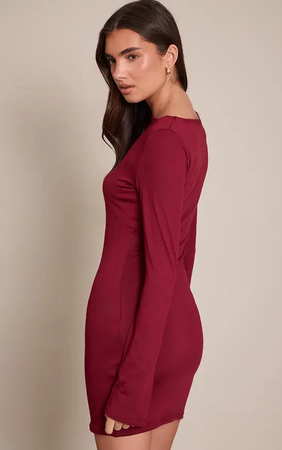 Plt - Wine Soft Touch Jersey Long Sleeve Bodycon Dress