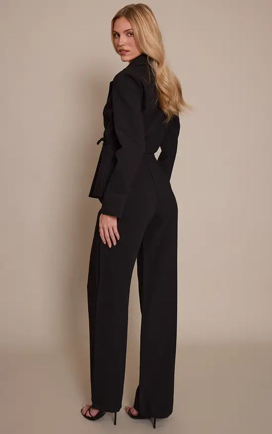 Plt - Black Premium Woven Tie Side Blazer Jumpsuit