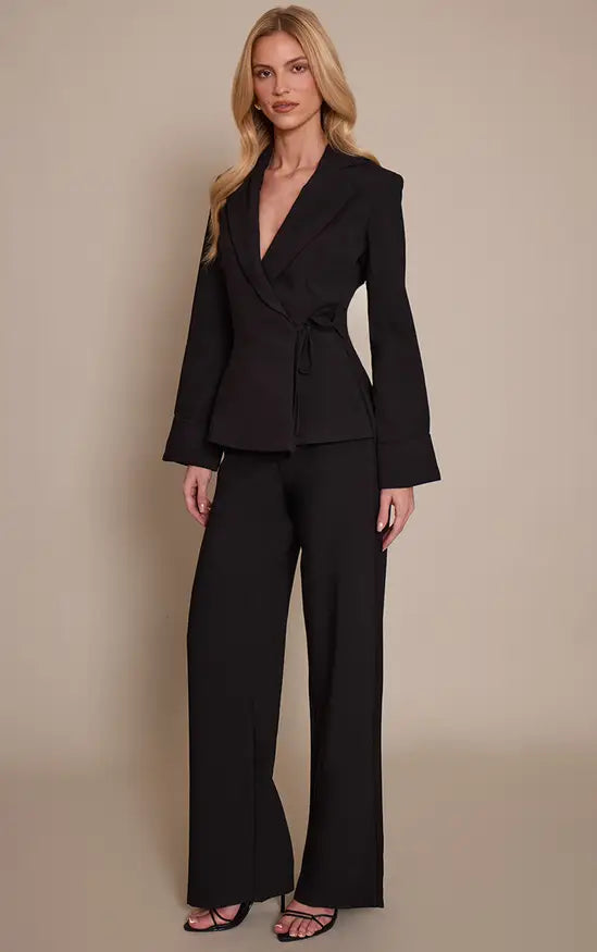 Plt - Black Premium Woven Tie Side Blazer Jumpsuit