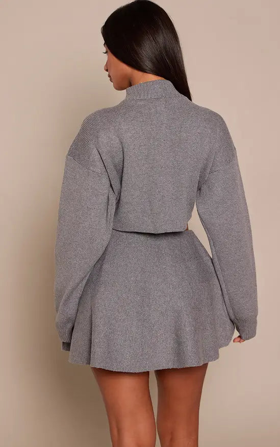 Plt - Petite Grey Marl Ribbed Knit Zip Up Cardigan