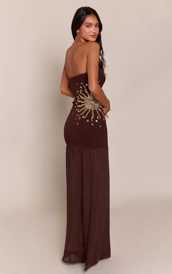 PrettyLittleThing Sequin Embroidery Sheer Knit Hem Dress