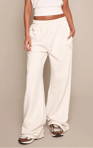 Plt - Tall Cream Drawstring Wide Leg Joggers