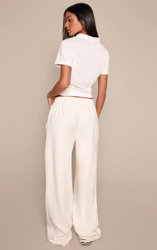 Plt - Tall Cream Drawstring Wide Leg Joggers