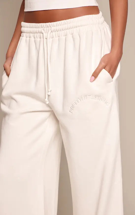 Plt - Tall Cream Drawstring Wide Leg Joggers