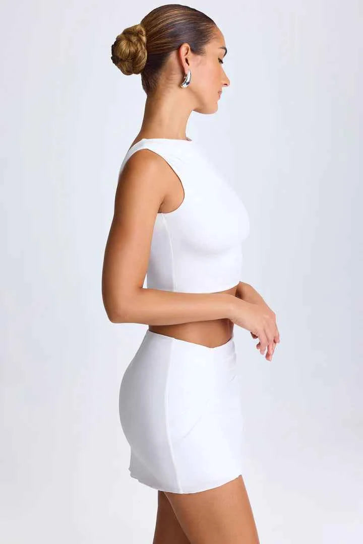 Ohpolly - Draped A-Line Mini Skirt in White