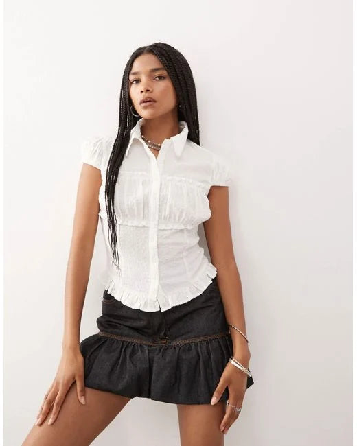 Collusion fitted textured shirt in white