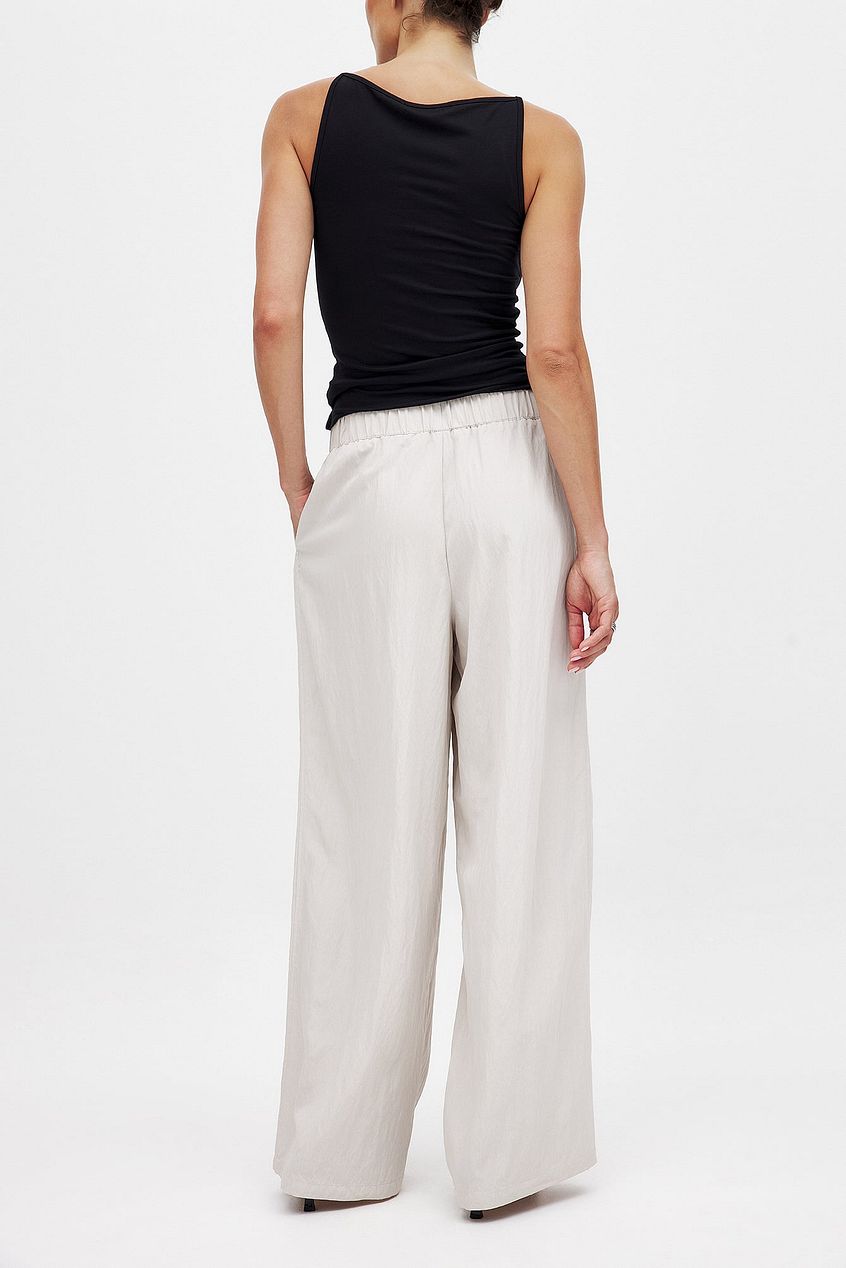 Na-kd Crinkled Elastic Waist Wide Leg Trousers