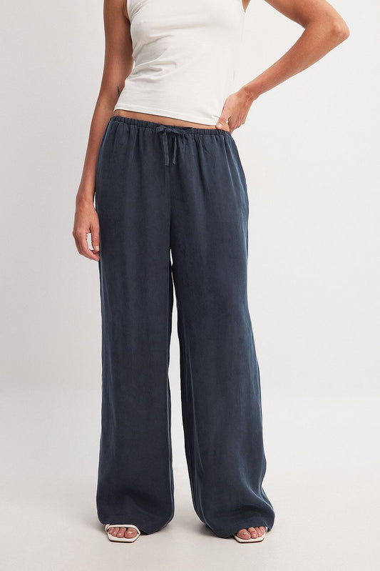 Cupro Blend Elastic Waist Pants