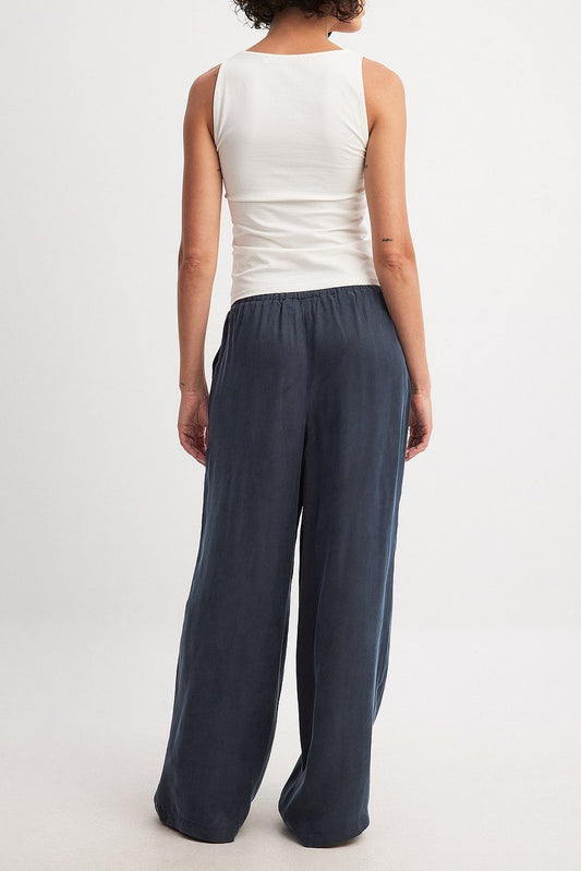 Cupro Blend Elastic Waist Pants