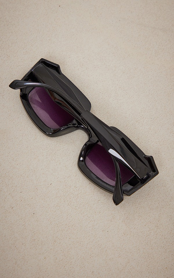 Black Chunky Angled Square Frame Sunglasses
