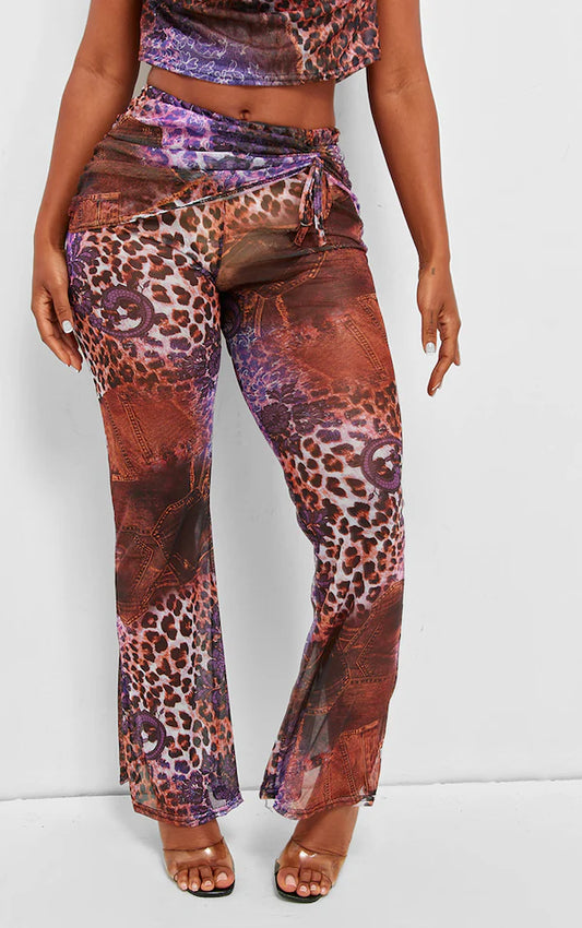 Shape Purple Mesh Printed Flares