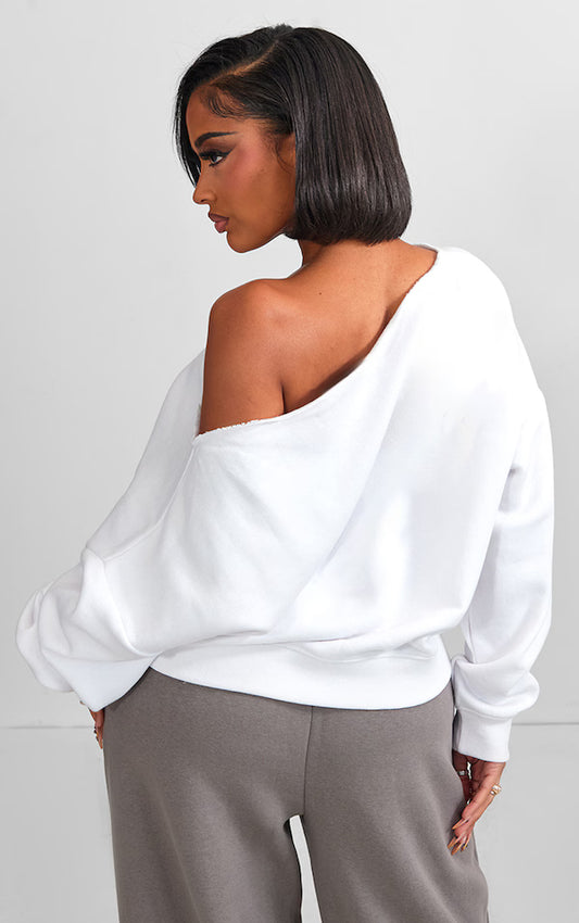 Shape White Sweat Raw Edge Slouch Sweatshirt