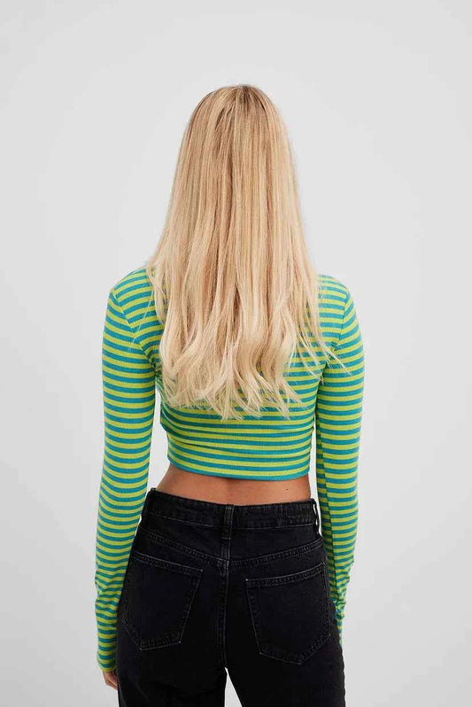 Na-kd Cropped Long Sleeved Striped Top