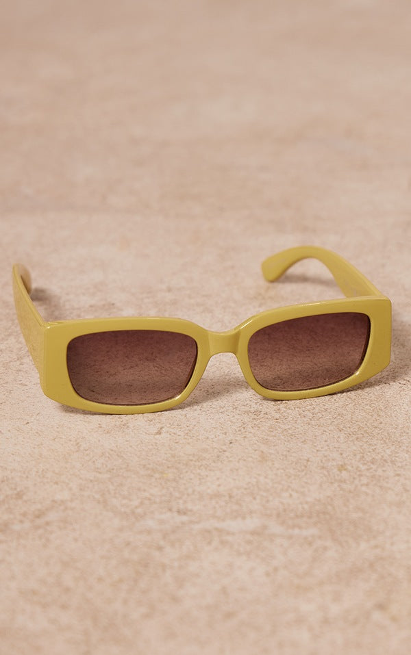 Olive Brown Lens Slim Rectangle Sunglasses