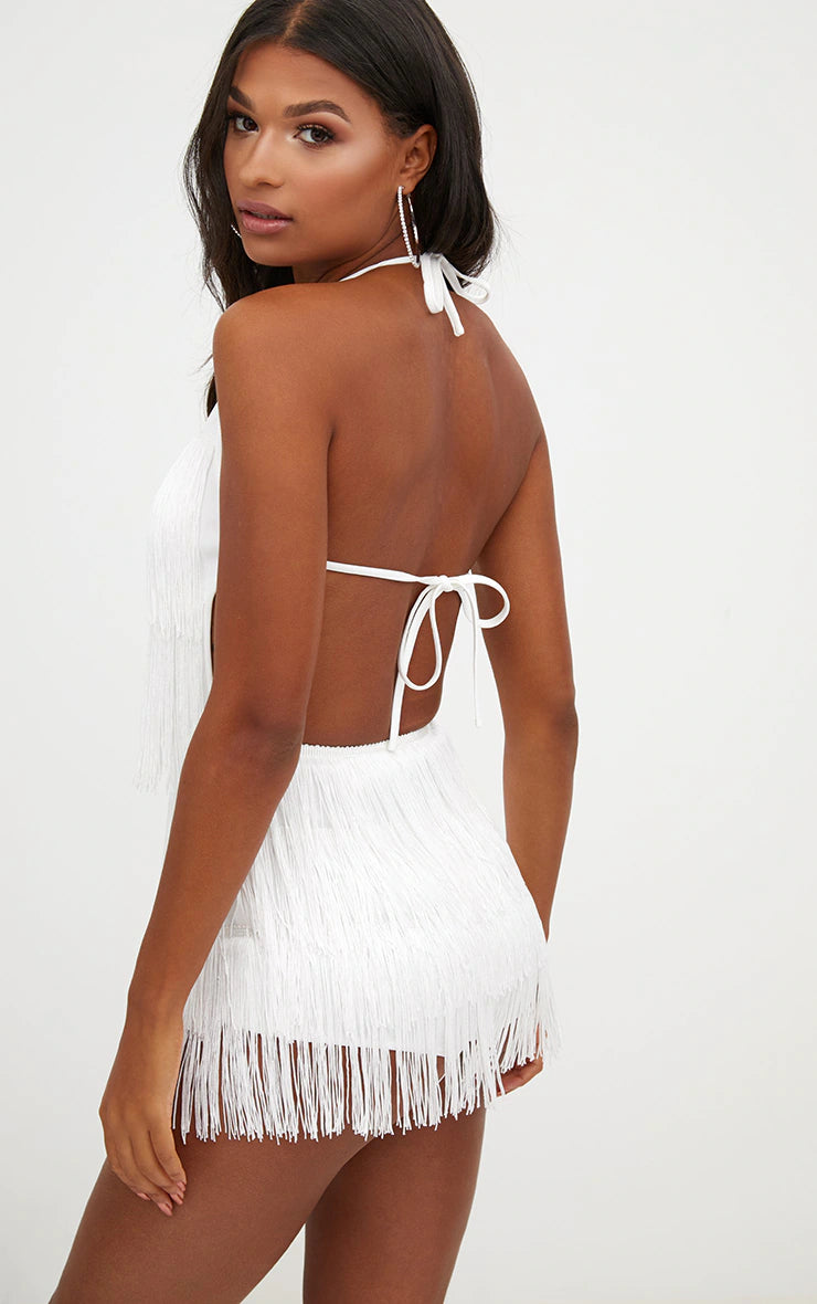 White Tassel Playsuit