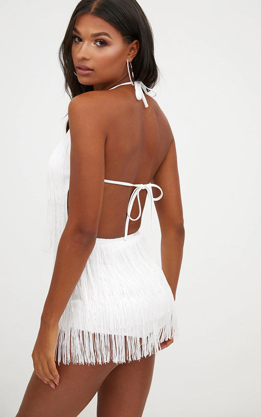White Tassel Playsuit
