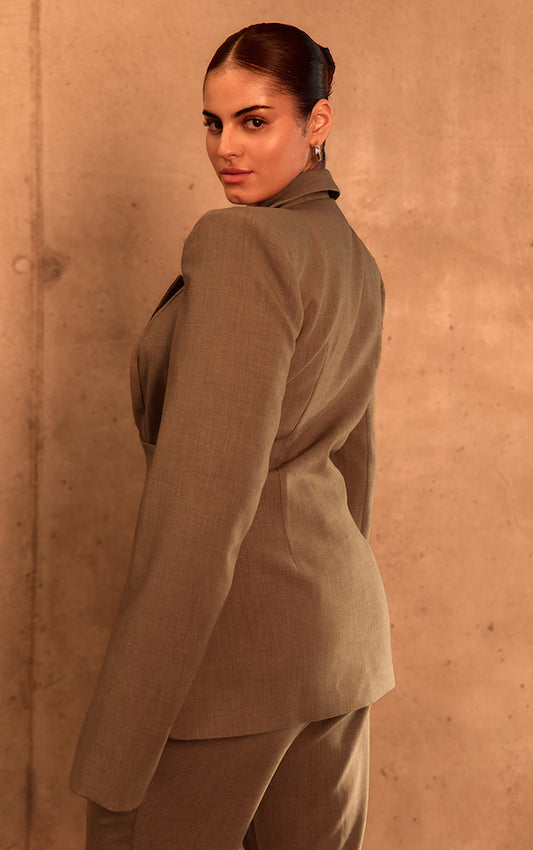 PLT Label Plus Dark Sage Tailored Cinched Waist Blazer