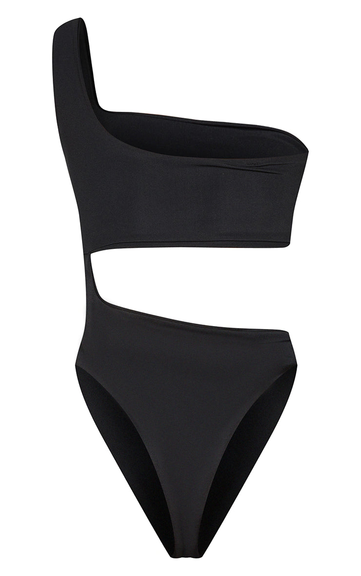 Black One Shoulder Cut Out Swimsuit