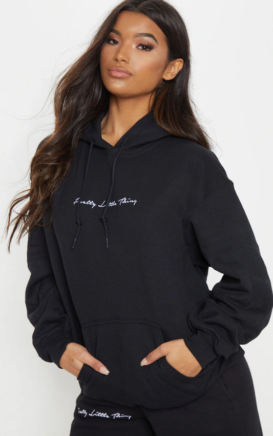 Black Embroidered Oversized Hoodie