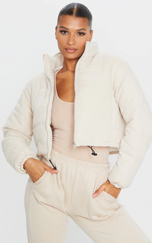 CREAM SUPER CROPPED PEACH SKIN PUFFER