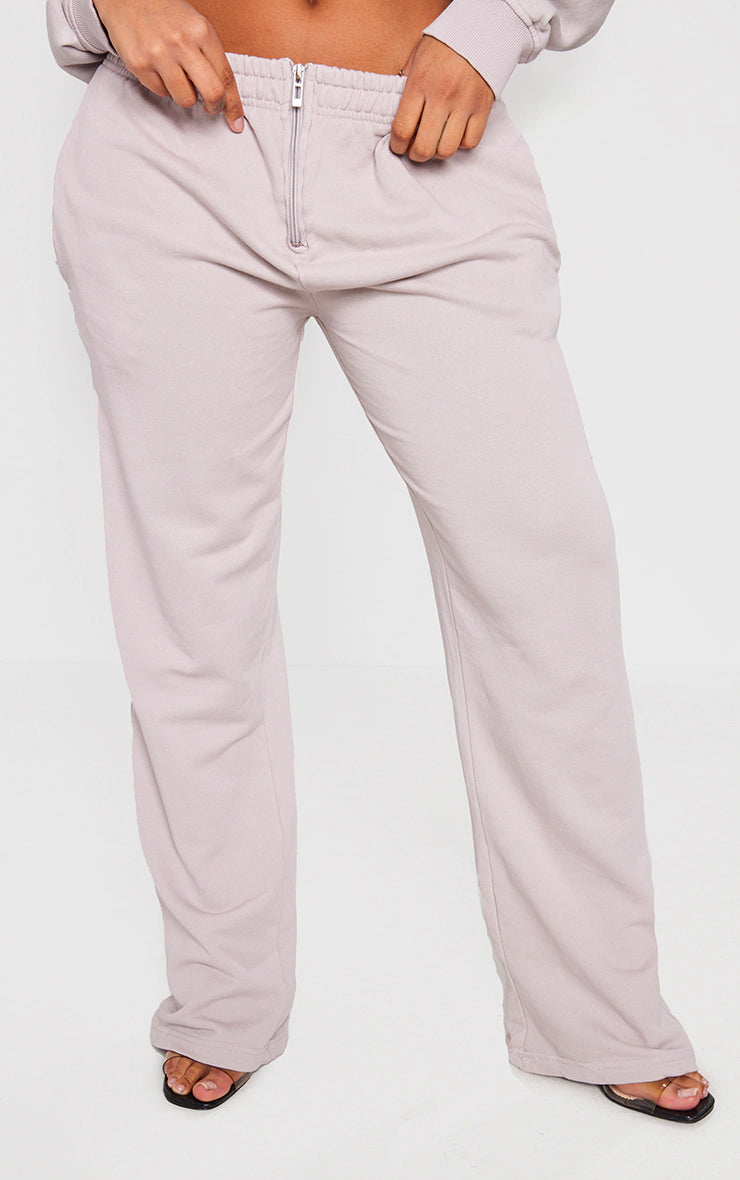 Shape Light Grey Washed Zip Waist Straight Leg Sweatpants