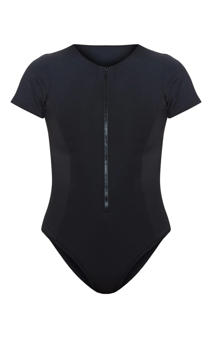 Black Scuba Zip Up Swimsuit