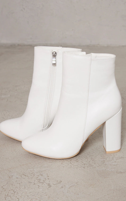 Behati White Faux Leather Ankle Boot