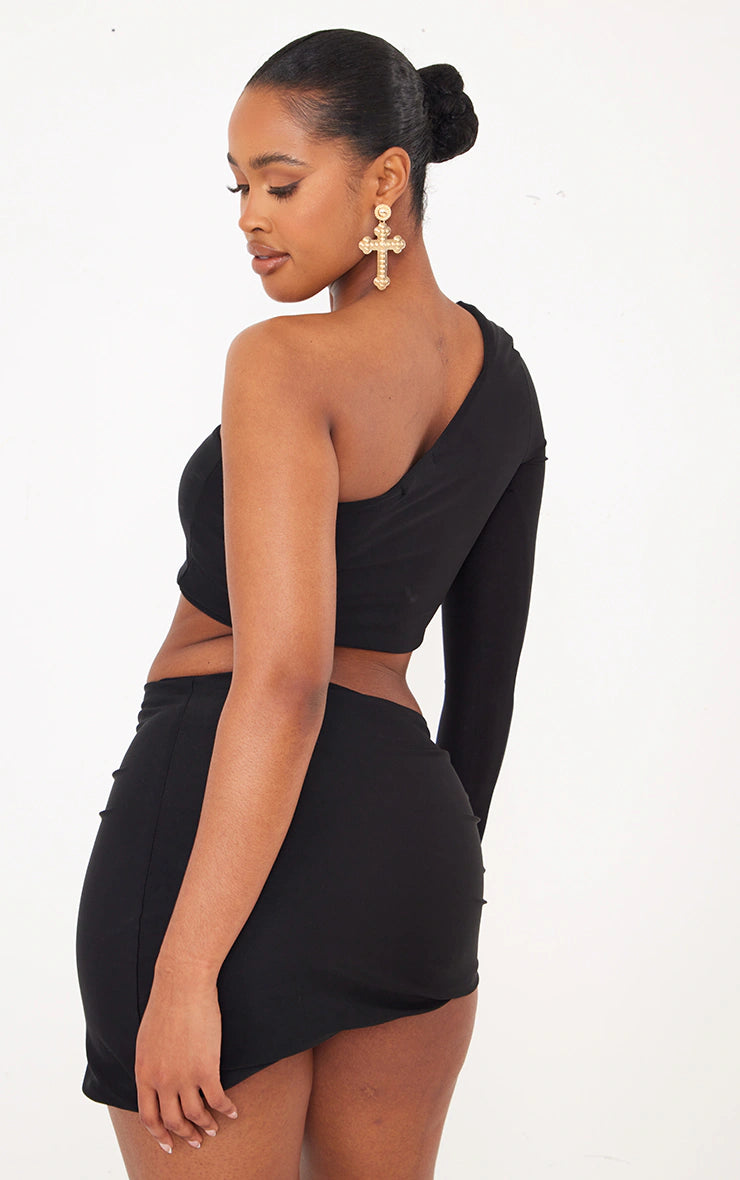 Shape Black Slinky One Sleeve Crop Top