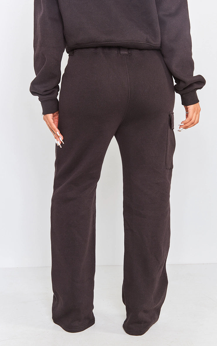 SHAPE BLACK TOGGLE WAIST POCKET DETAIL WIDE LEG SWEATPANTS