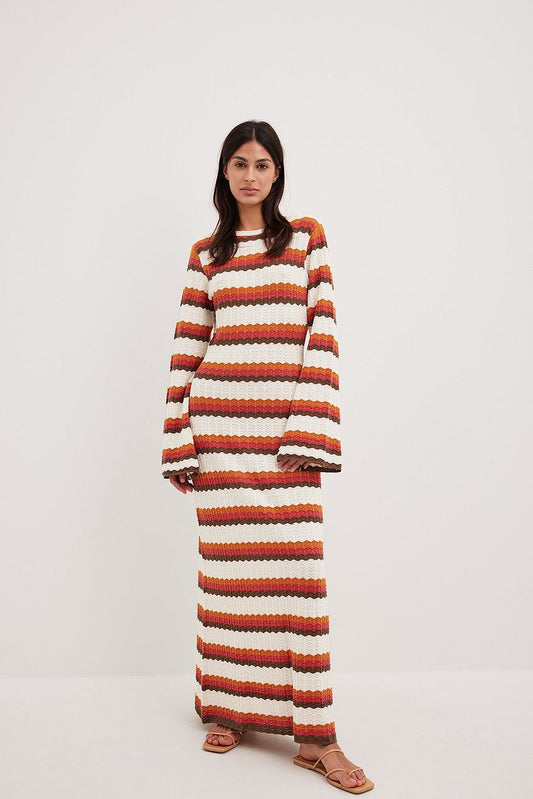 Deep Back Striped Midi Dress