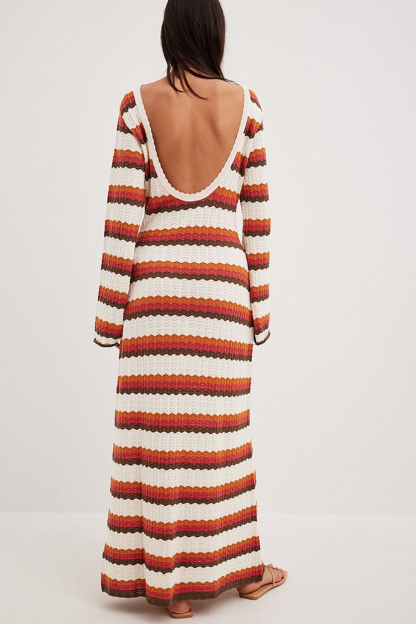 Deep Back Striped Midi Dress