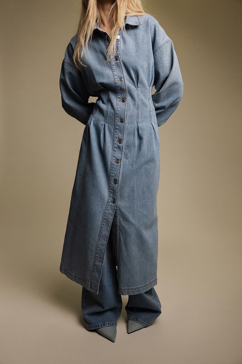Marked Waist Denim Maxi Dress