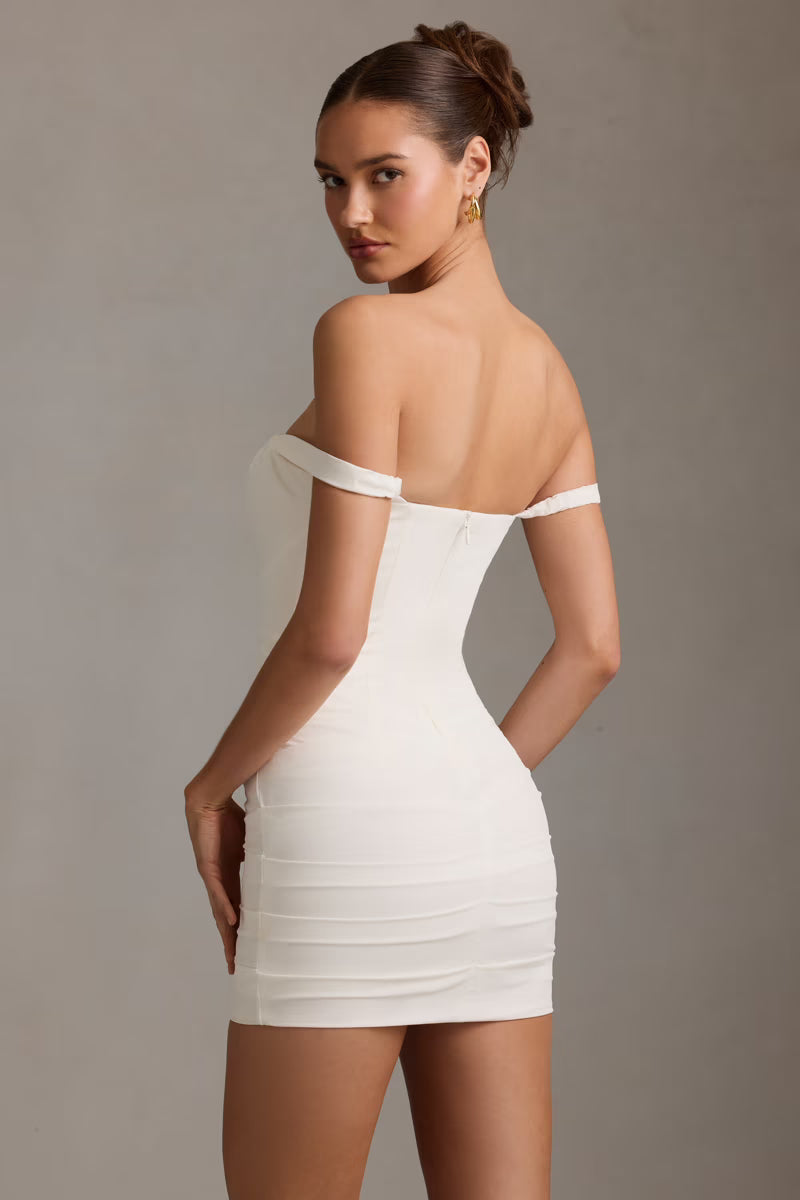 Ohpolly  Off-Shoulder Structured Corset Mini Dress in White