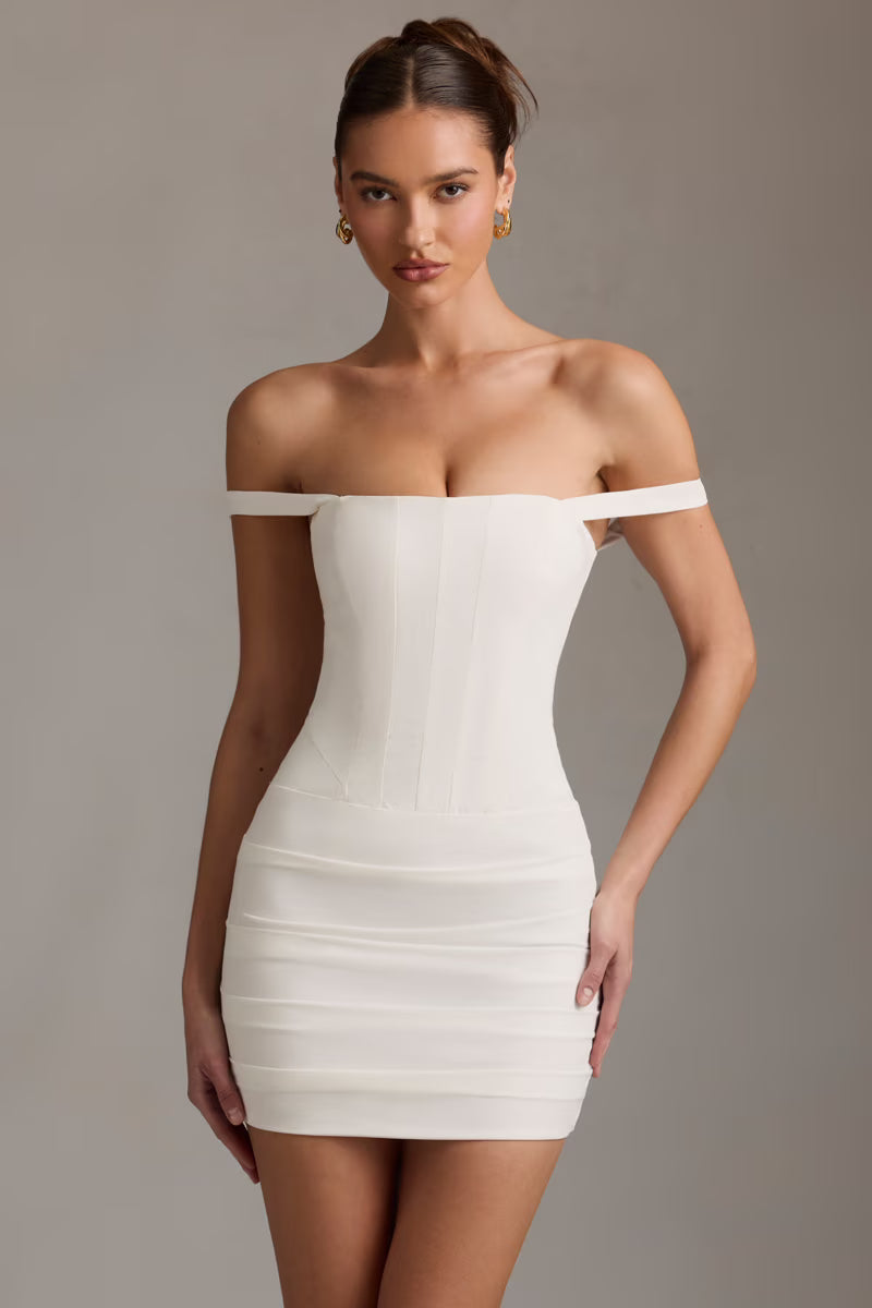 Ohpolly  Off-Shoulder Structured Corset Mini Dress in White