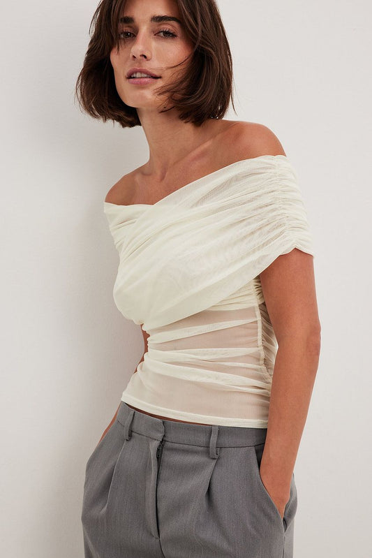 Na-kd Draped Mesh Off Shoulder Top