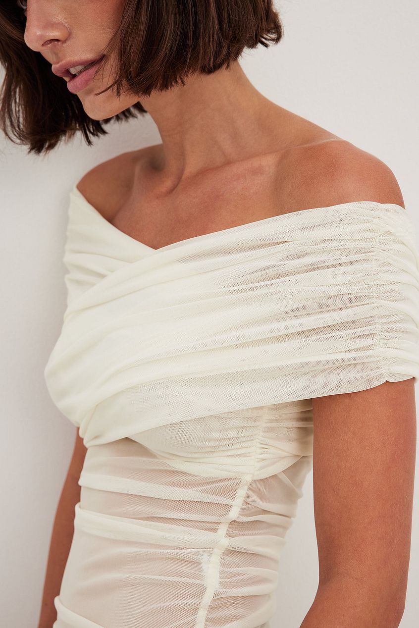Draped Mesh Off Shoulder Top