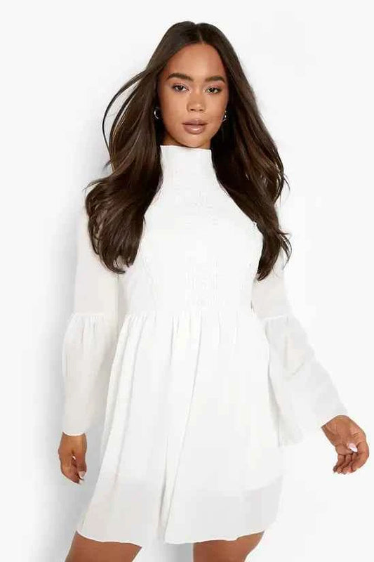 boohoo Boho Crochet Detail Wide Sleeve Smock Dress