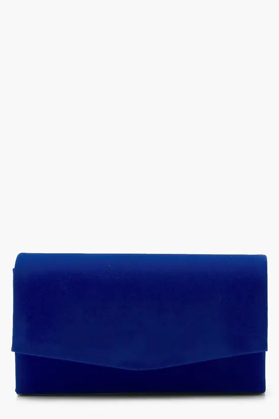 Boohoo - Structured Suedette Clutch Bag & Chain - Cobalt